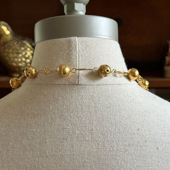 Vintage Gold-Tone Long Chain Necklace With Hollow Filigree & Solid Beads 32 Inch - Picture 4 of 4